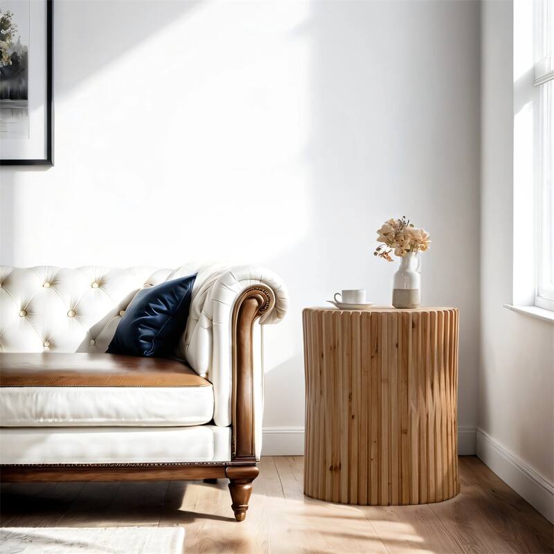 Retro Fashion Style Cylindrical Coffee Table w/Vertical Texture Relief