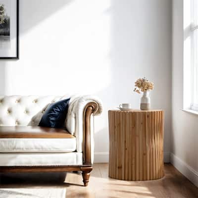 Retro Fashion Style Cylindrical Coffee Table w/Vertical Texture Relief