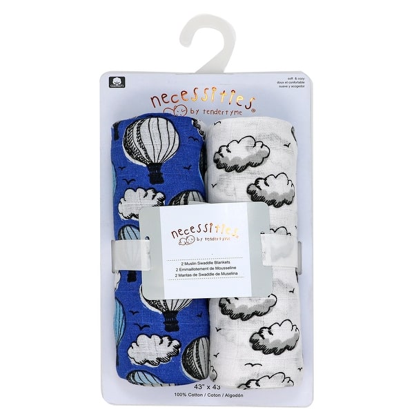 slide 2 of 2, Baby 2 Pack Muslin Swaddle Blankets Blue