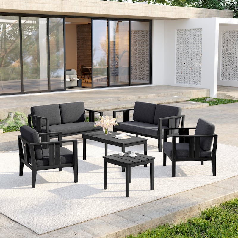 Casual 6-Piece Outdoor Patio Furniture Set In Solid Teak Wood