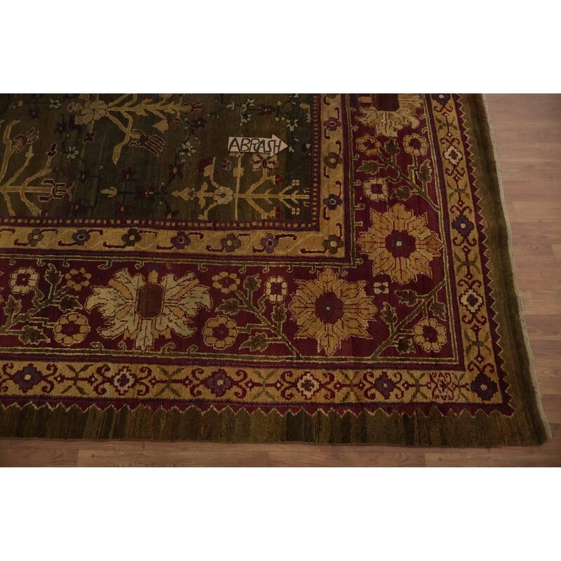 Hand Knotted Oriental 100% Wool Carpet Traditional Floral Green Agra Area Rug - 14' 10'' X 13' 1''