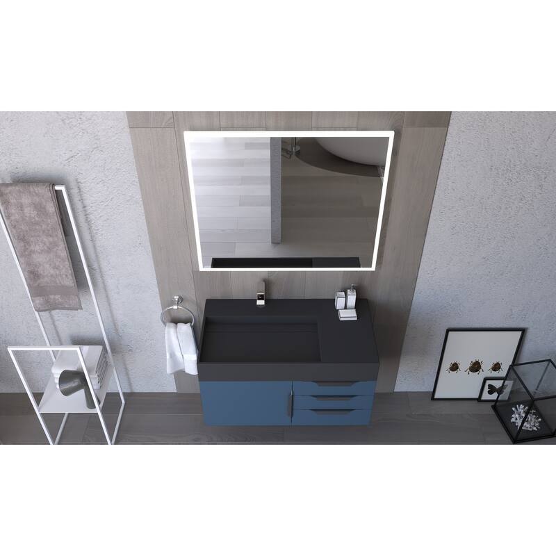 Amazon 36" Wall Mounted Bathroom Vanity Set w/ Black Top