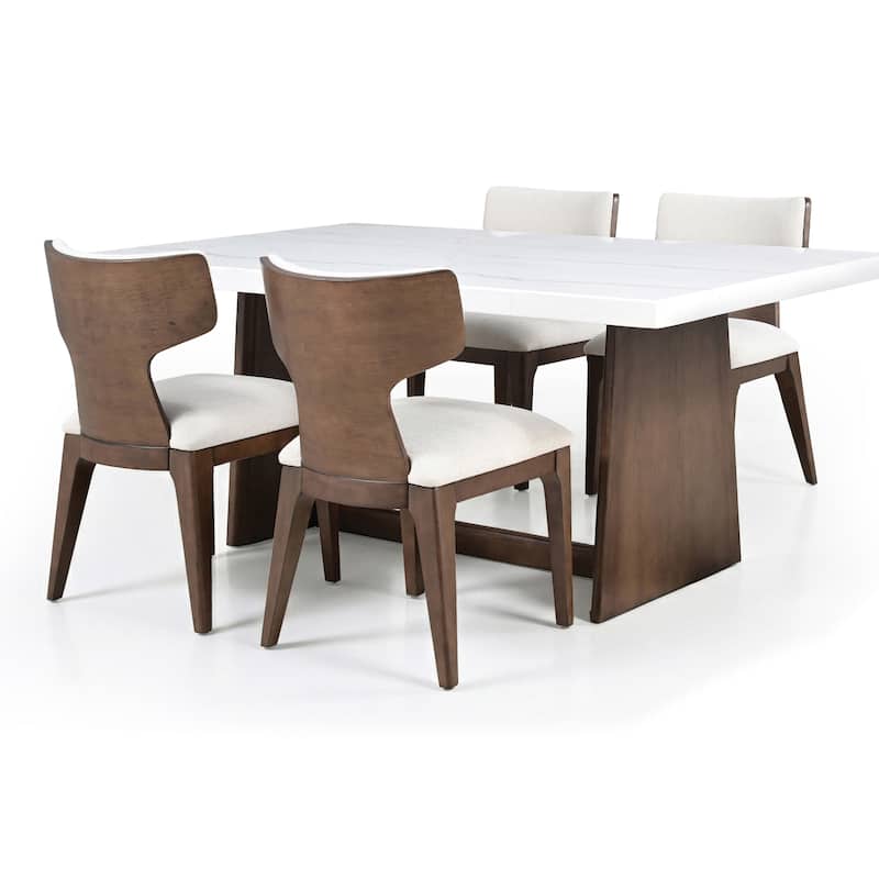 Furniture of America Wayley Modern 5-Piece Solid Wood Genuine Marble Top Dining Table Set