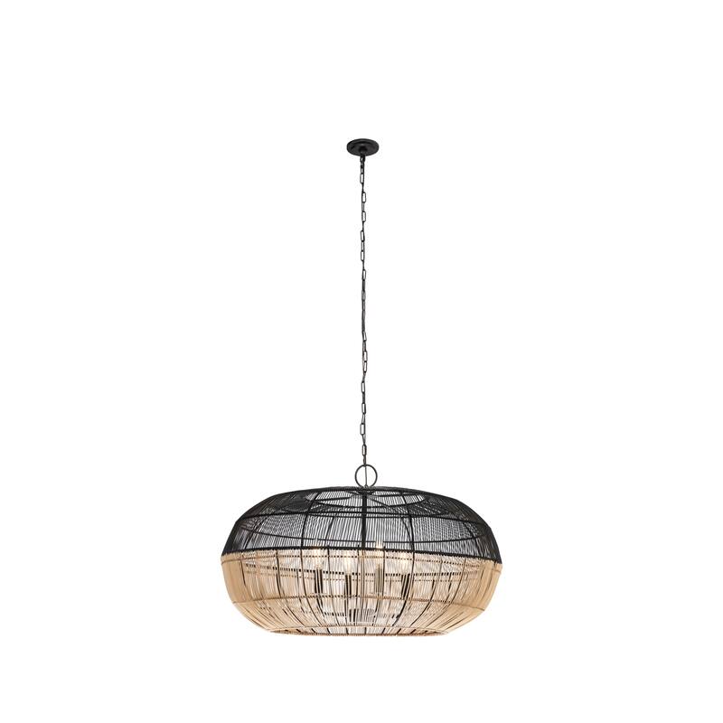 Innovations Lighting Crescent - 4 Light 29" Chain Hung Pendant - Matte Black Finish - Matte Black/Natural Shade - Matte Black