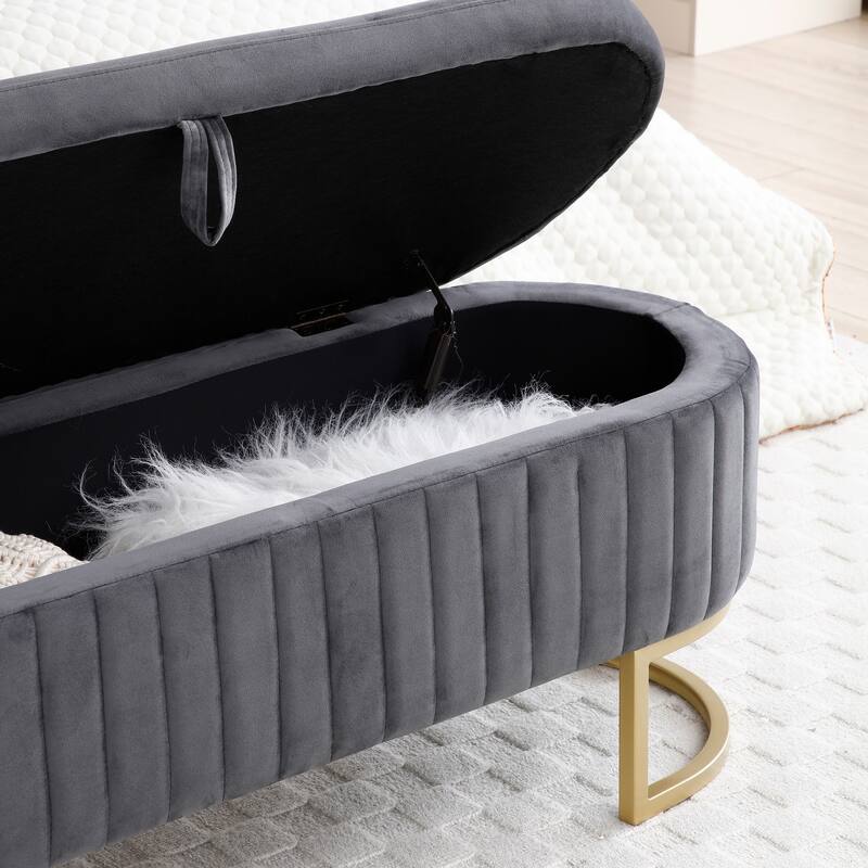 Storage Bench Bedroom Bench,Velvet Oval Upholstered End of Bed Bench with Golden Metal Legs,50" Storage Ottoman Bench