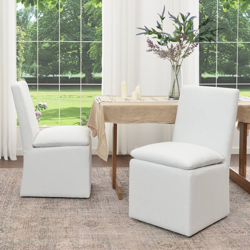 KINWELL 21" Performance Fabric Upholstered Dining Side Chair with Casters (Set of 2)