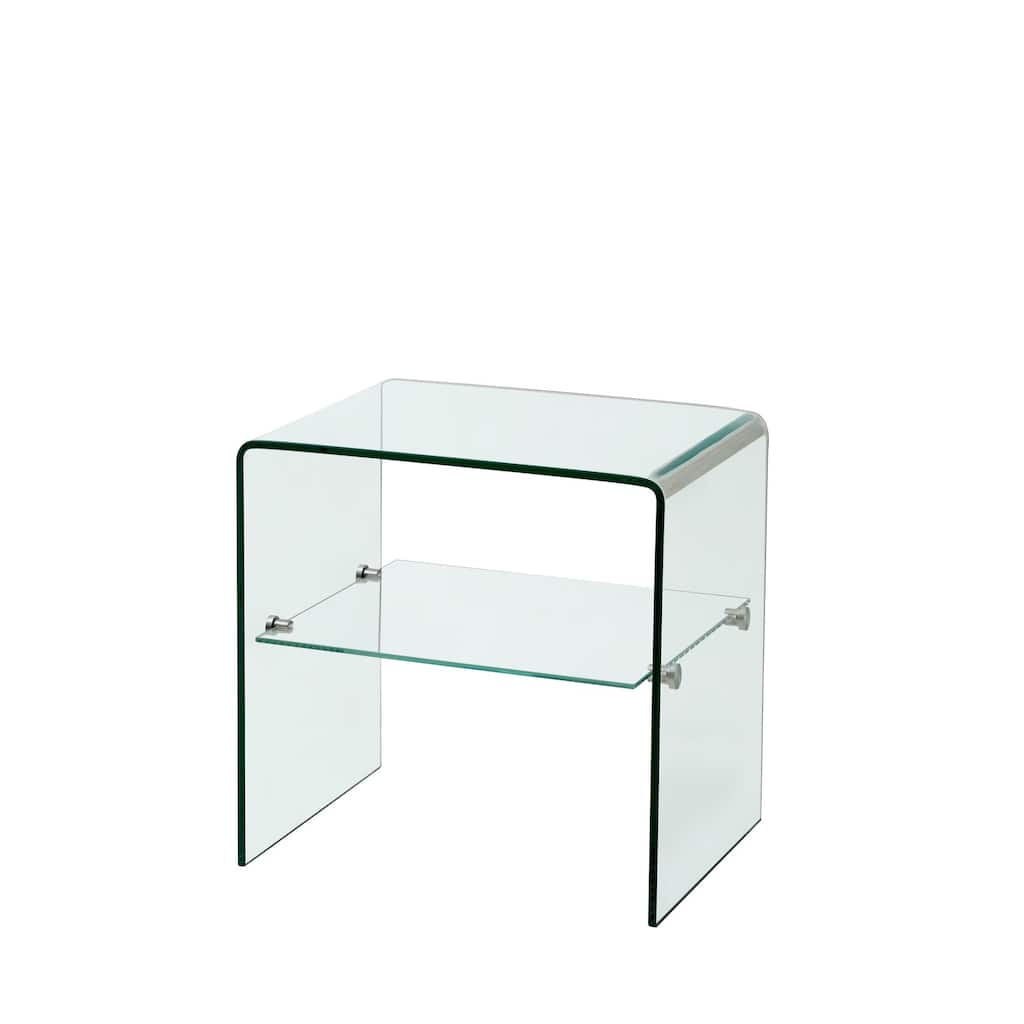 Waterfall 12mm Tempered Bent Glass End Table with Shelf