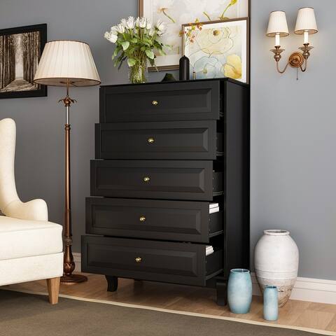 Chest of Drawers Tall 5 Drawer Dresser, Wood Dresser End Table Console