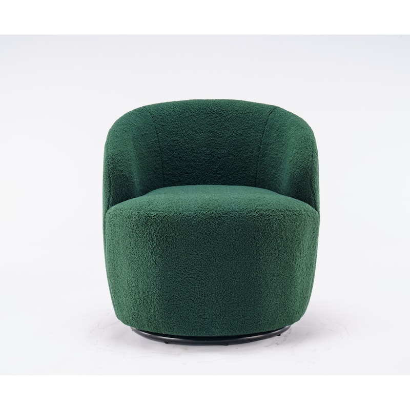 Teddy Fabric Swivel Barrel Chair, Round Upholstered Armchair, Small Single Sofa with Metal Ring for Living Room, Bedroom