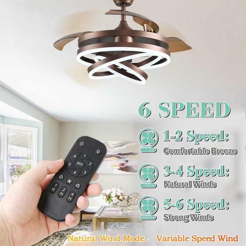 Oaks Aura 42in. LED DIY Shape Modern Ring Ceiling Fan With Lights, 6-Speed Latest DC Motor Remote Control Rose Ceiling Fan