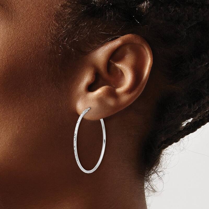 Curata 14k White Gold Sparkle Cut Endless Hoop Earrings - 34.5x1.5mm