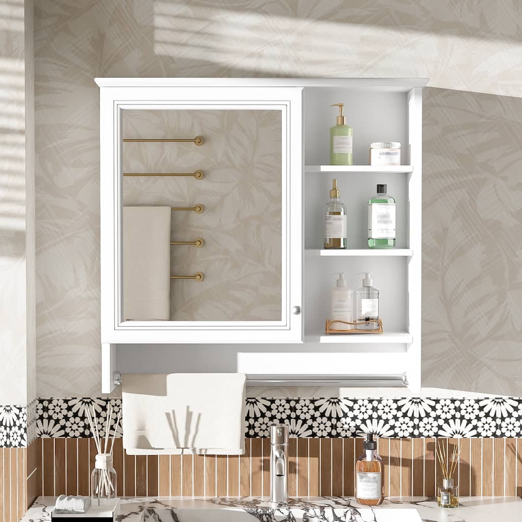 Rossetta Modern Minimalist Design 30'' Wall-Mount Mirror Cabinet with Soft-Closing Hinges and Adjustable Shelf