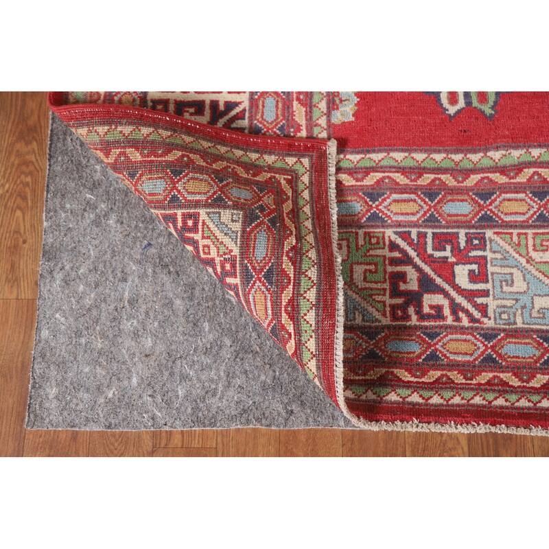 Hand Knotted Oriental 100% Wool Carpet Traditional Geometric Red Kazak Area Rug - 10' 5'' X 6' 6''
