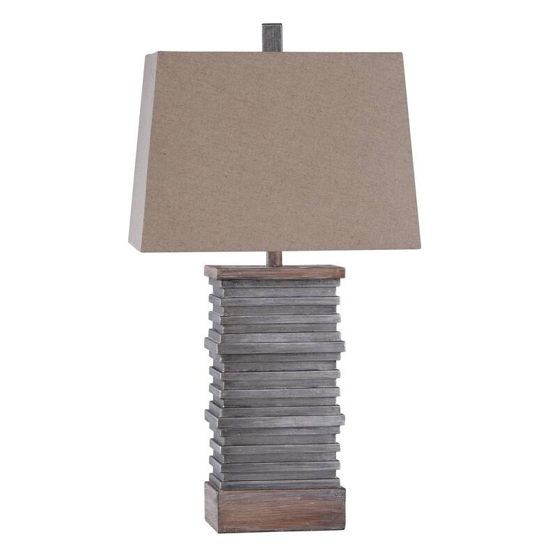 Casual Stacked Plate Design Table Lamp - Slate & Sepia - Slate Grey, Brown