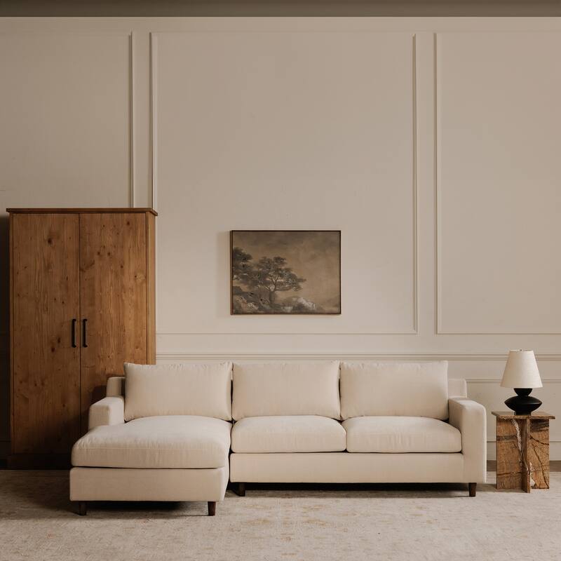 NADAAL STUDIOS Veyric Right-Facing Sectional Sofa, High Back, Chenille Performance Fabric, Feather Blend Seat, Seats 4, White