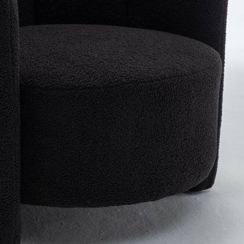 SEYNAR Modern Glam Teddy Fabric Upholstered Round Accent Chair with Flower Shaped Back Design