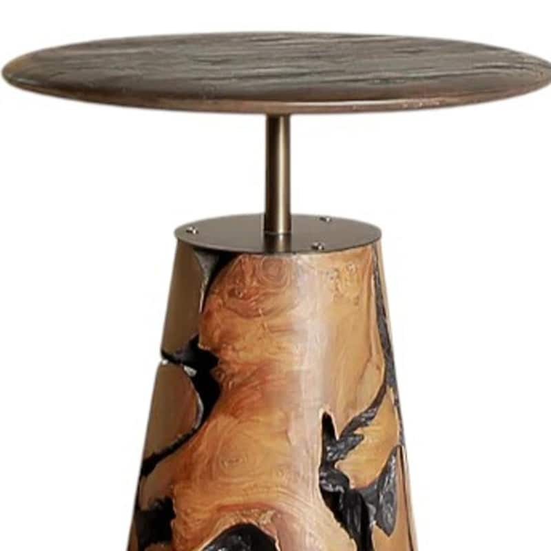 HomeRoots 26" Natural Distressed Reclaimed Wood Round Pedestal End Table - 19.70 in. x 25.60 in. x 19.70 in.