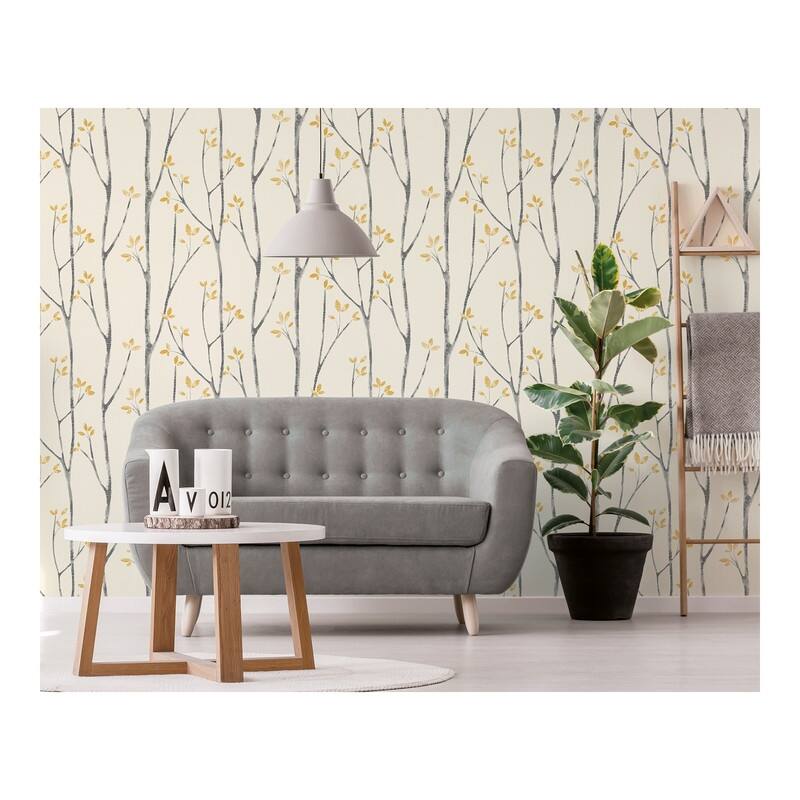 Brewster Ingrid Mustard Scandi Tree Wallpaper - 20.5 x 396 x 0.025