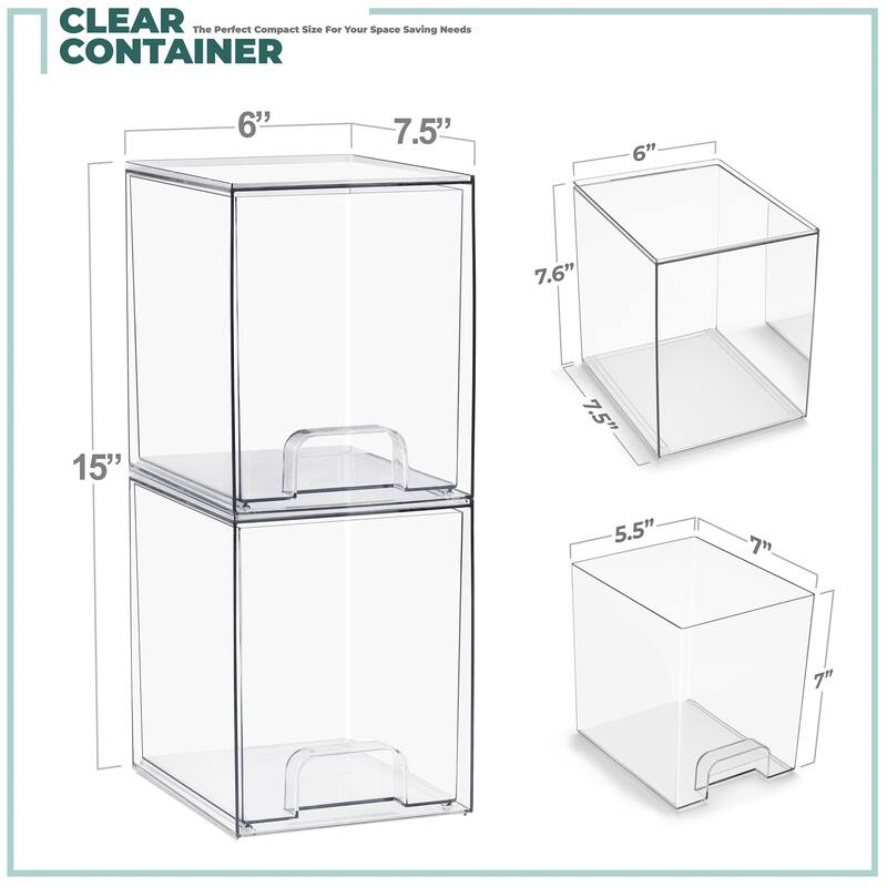 Sorbus Wide Stackable Acrylic Storage Drawers, Clear Plastic Organizer Bins for Baby Bottles, Bathroom, & Kitchen Organization