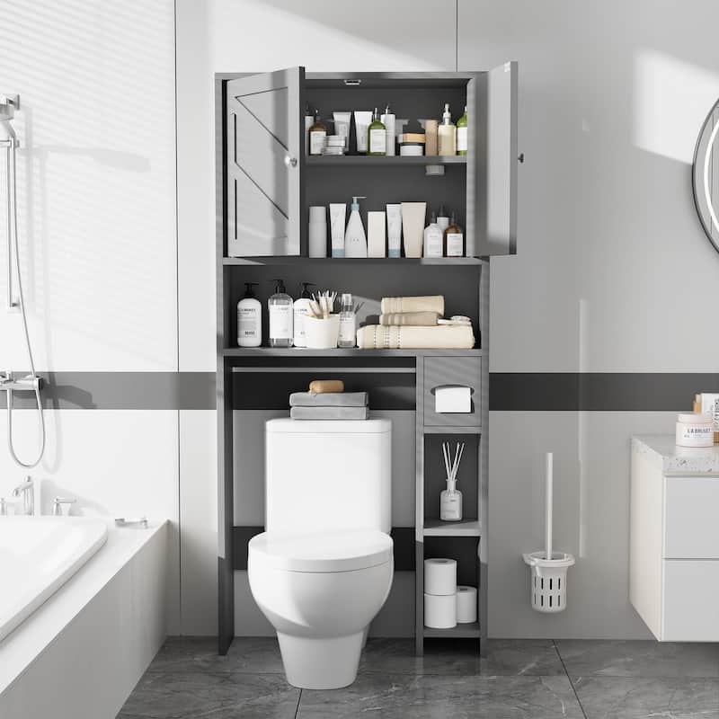 Over-The-Toilet Storage Cabinet with Side Shelves – Adjustable Bathroom Organizer