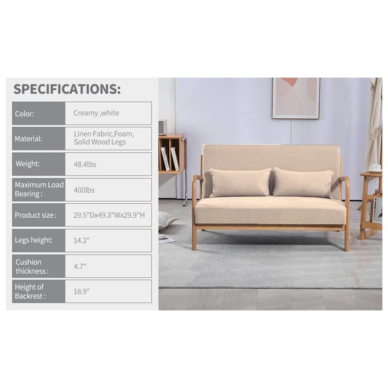 2 Seat Accent Sofa with Solid Wood Armrest and Feet