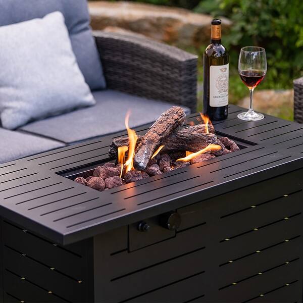 Adair Outdoor Patio 42 Inch Rectangular Btu Propane Fire Pit Table With Lava Rocks And Lid Overstock