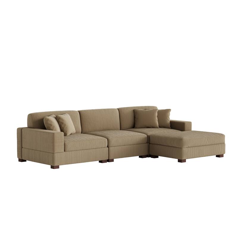 Ella 82" W/ 118" W Corduroy Modular Sectional Sofa with Ottoman
