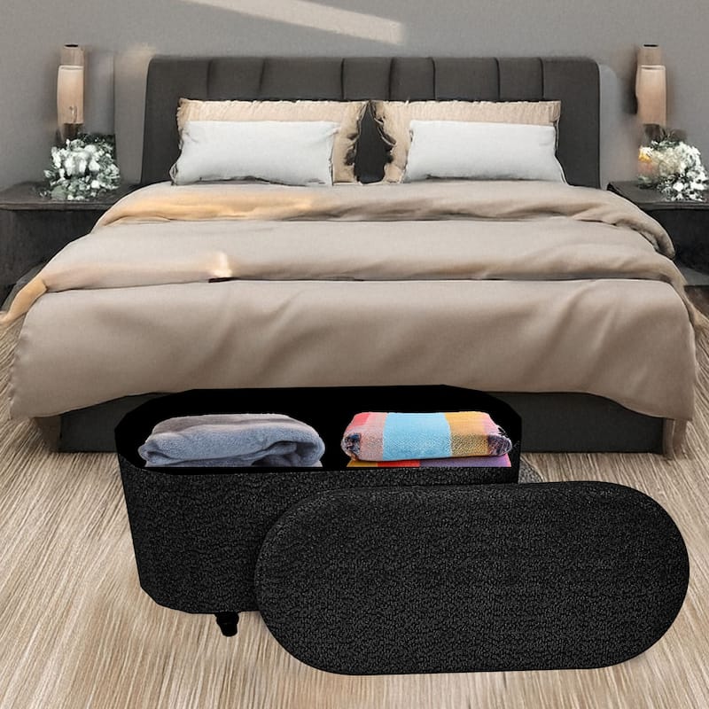 Aria Home Esme Black Boucle Storage Ottoman Bench Multifunctional