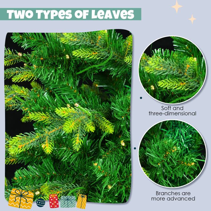 6FT Pre-Lit Christmas Tree with Garland & Wreath Set, LED Multi-Color & Warm Lights, Green and White Tips