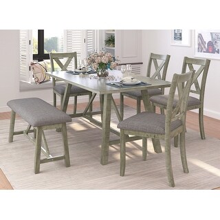 Rustic Style 6 Piece Dining Table Set - Bed Bath & Beyond - 36514404
