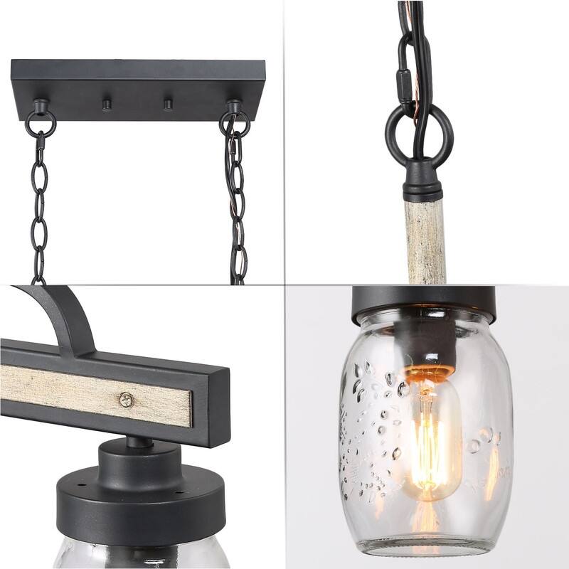 Modern Farmhouse 3/4-Light Mason Jar Glass Chandelier for Kitchen Island