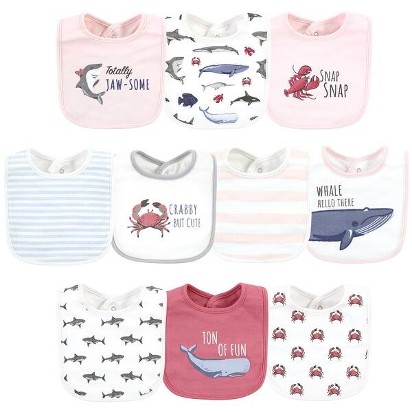 slide 1 of 1, Hudson Baby Infant Girl Cotton Bibs, Girl Whale Shark, One Size - Girl Whale Shark - One Size One Size - Girl Whale Shark