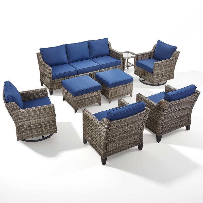 Pocassy Outdoor Patio Furniture Wicker Sofa Swivel Chair Set