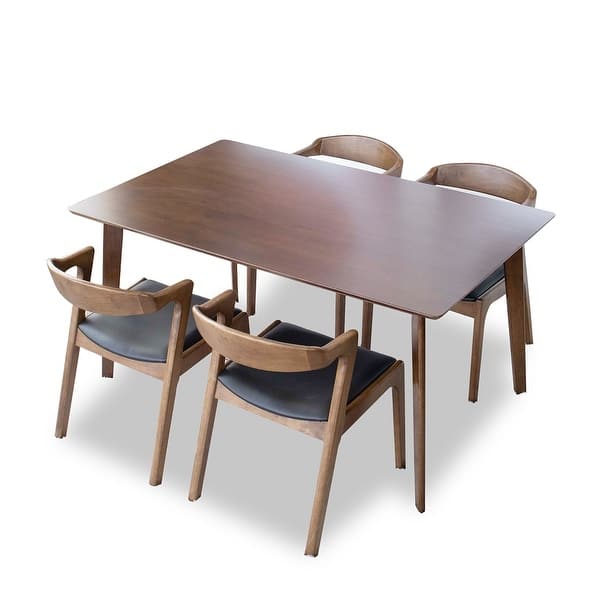 slide 5 of 4, Abby 5-Piece Mid-Century Modern Dining Set w/4 Leather Dining Chairs in Black Walnut