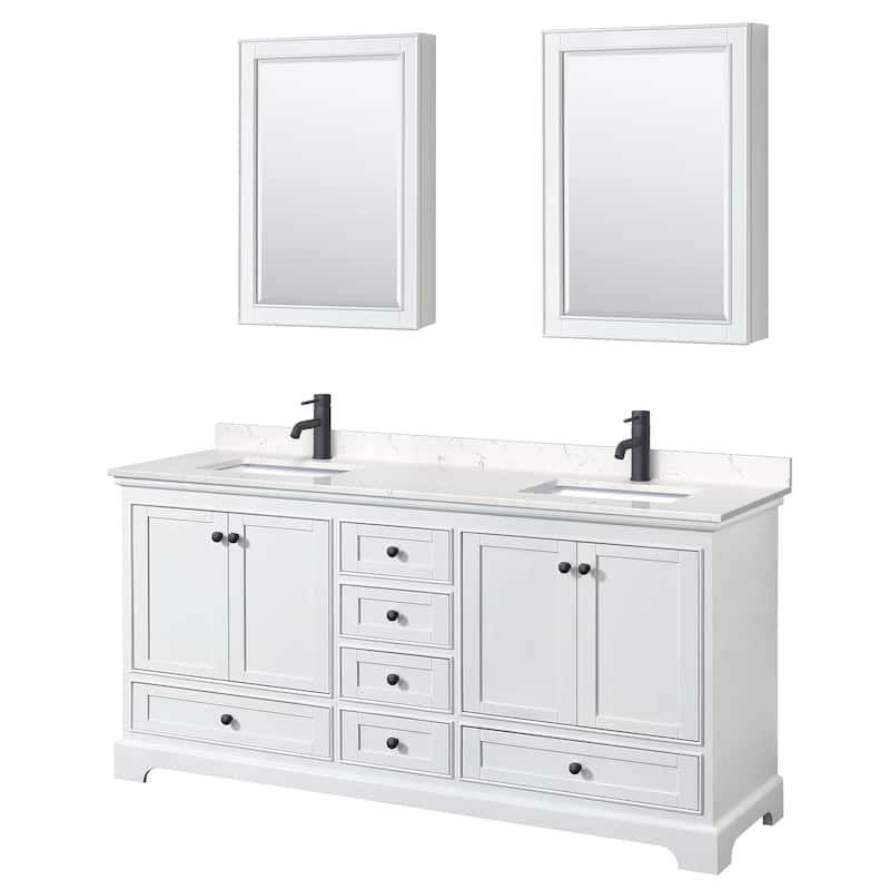 Deborah 72-inch Double Vanity, Cultured Marble Top, Medicine Cabinets - White, Black Trim, Carrara Cultured Marble Top