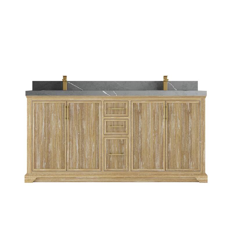 Willow Collections 72 x 22 Alys Solid Teak Wood Double Sink Bathroom Vanity with Quartz or Marble Countertop - 2”Piatra Gray - Whitewashed