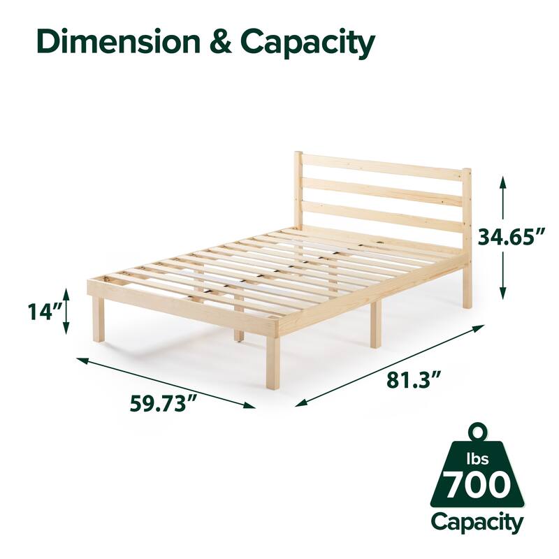 Priage by ZINUS Pine Wood Platform Bed Frame with Headboard