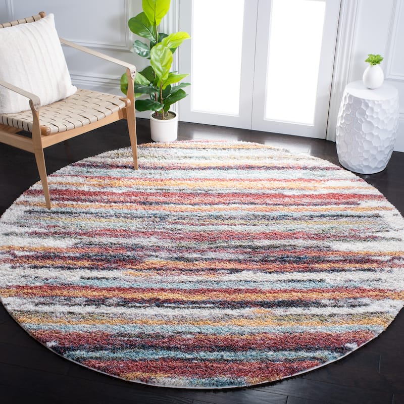 SAFAVIEH Calista Shag Lenke Abstract 1-inch Thick Rug - 6'7" Round - Rust/Gold