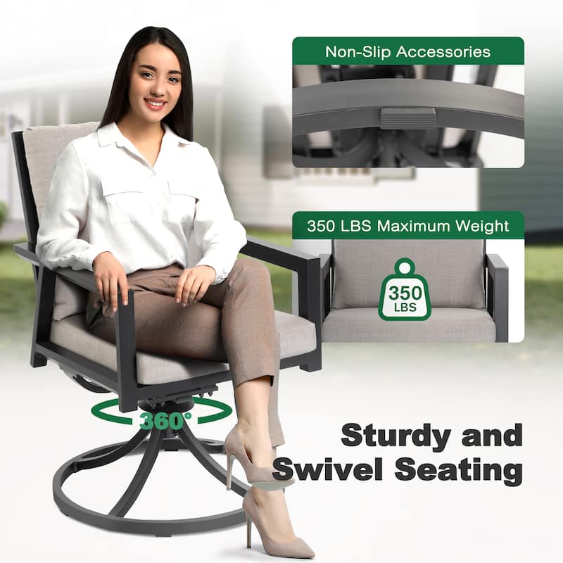 Outdoor 7-Piece Aluminum Dining Set with Soft Gray Cushion