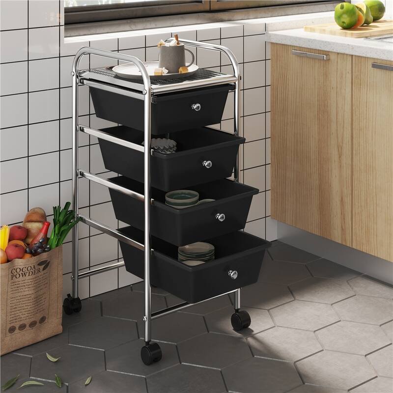 Yaheetech Rolling Storage Trolley with 4 Drawers with Metal Frame