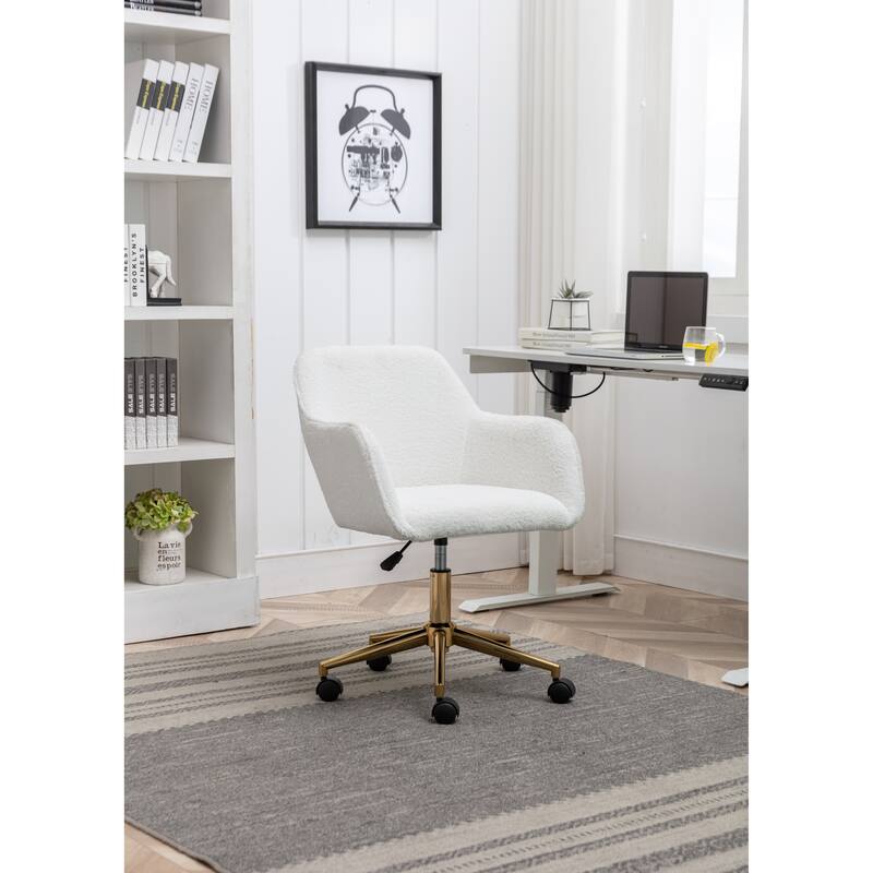 Modern Upholstered Home Office Chair with Adjustable Height & Gold Metal Legs, 360° Swivel