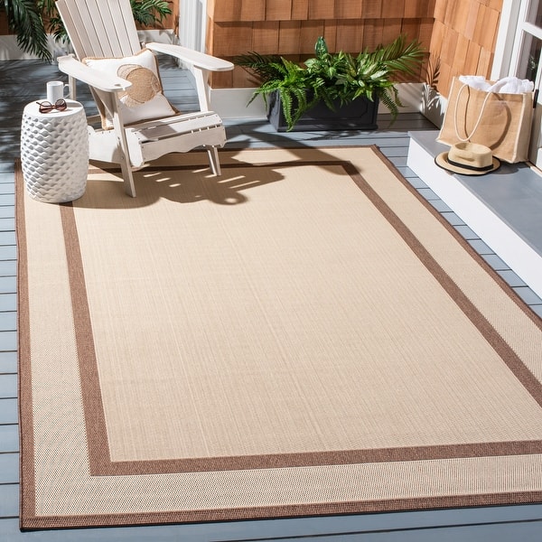 slide 1 of 3, SAFAVIEH Courtyard Mariann Indoor/ Outdoor Waterproof Patio Backyard Rug 6'7" x 9'6" - Natural/Chocolate