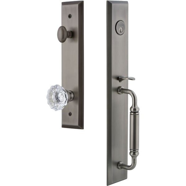 Grandeur FAVCGRFON_ESETD_NA Fifth Avenue Solid Brass Rose Dummy "C" Grip Handleset with Fontainebleau Crystal Knob