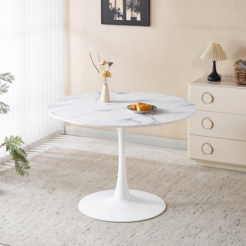 42.1"Tulip Table, Mid-Century Dining Table For 4-6 People - Round MDF Table Top (The Tabletop Consists Of Two Panels) - White