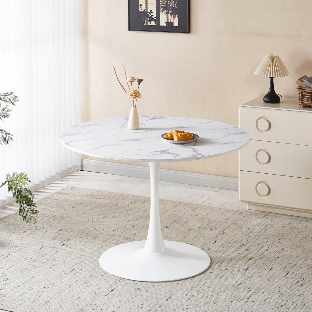 42.1"Tulip Table, Mid-Century Dining Table For 4-6 People - Round MDF Table Top (The Tabletop Consists Of Two Panels)
