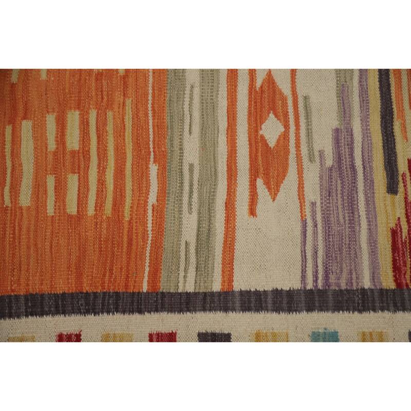Hand Woven Oriental 100% Wool Carpet Southwestern Tribal Oranges & Rust Kilim Area Rug - 5' 11'' X 4' 1''
