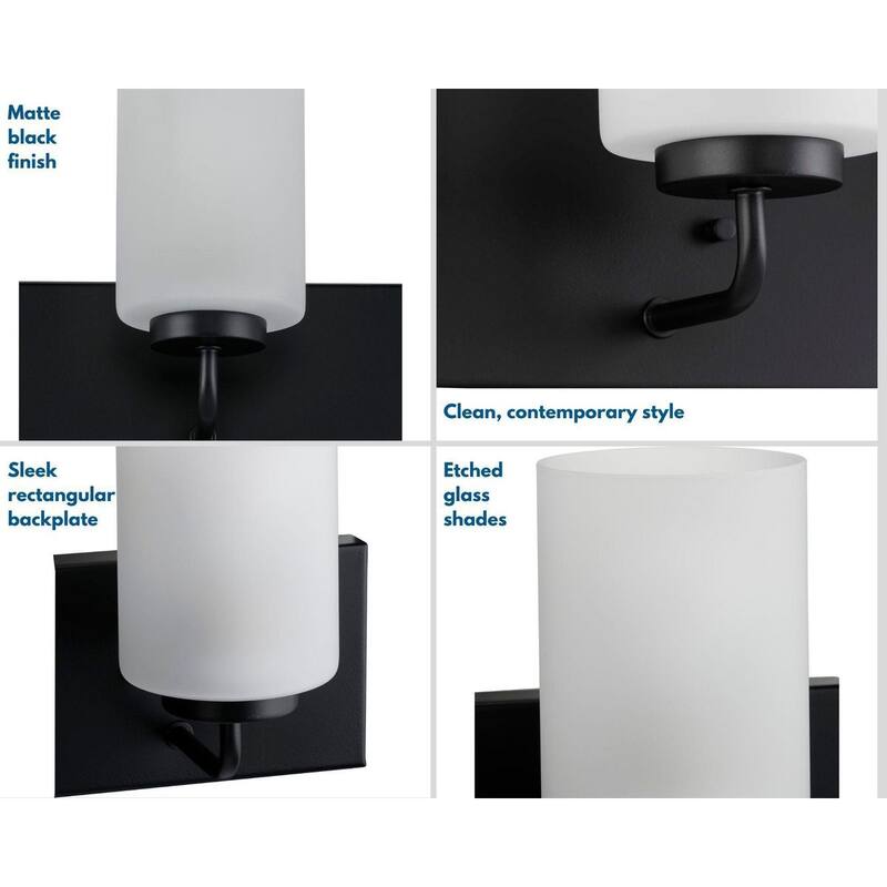 Merry Collection 4-Light Etched Glass Matte Black Bath Vanity Light
