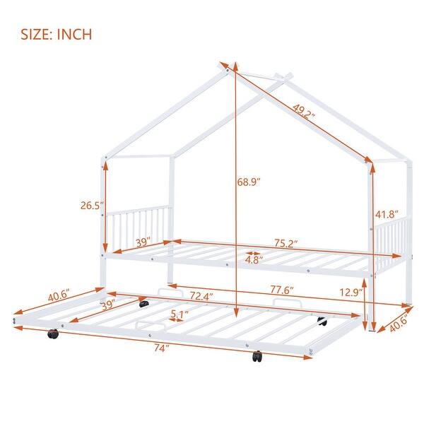 dimension image slide 0 of 3, Metal Adorable House Twin Size House Bed with Twin Size Trundle Bed,Kids and Baby