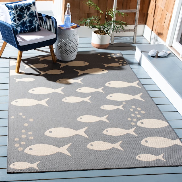 SAFAVIEH Courtyard Illa Indoor/ Outdoor Waterproof Patio Backyard Rug - 4' x 5'7" - Dark Grey/Beige