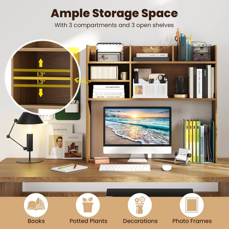 Gymax 3-Tier Desktop Bookshelf w/ 6 Shelves Desk Organizer for